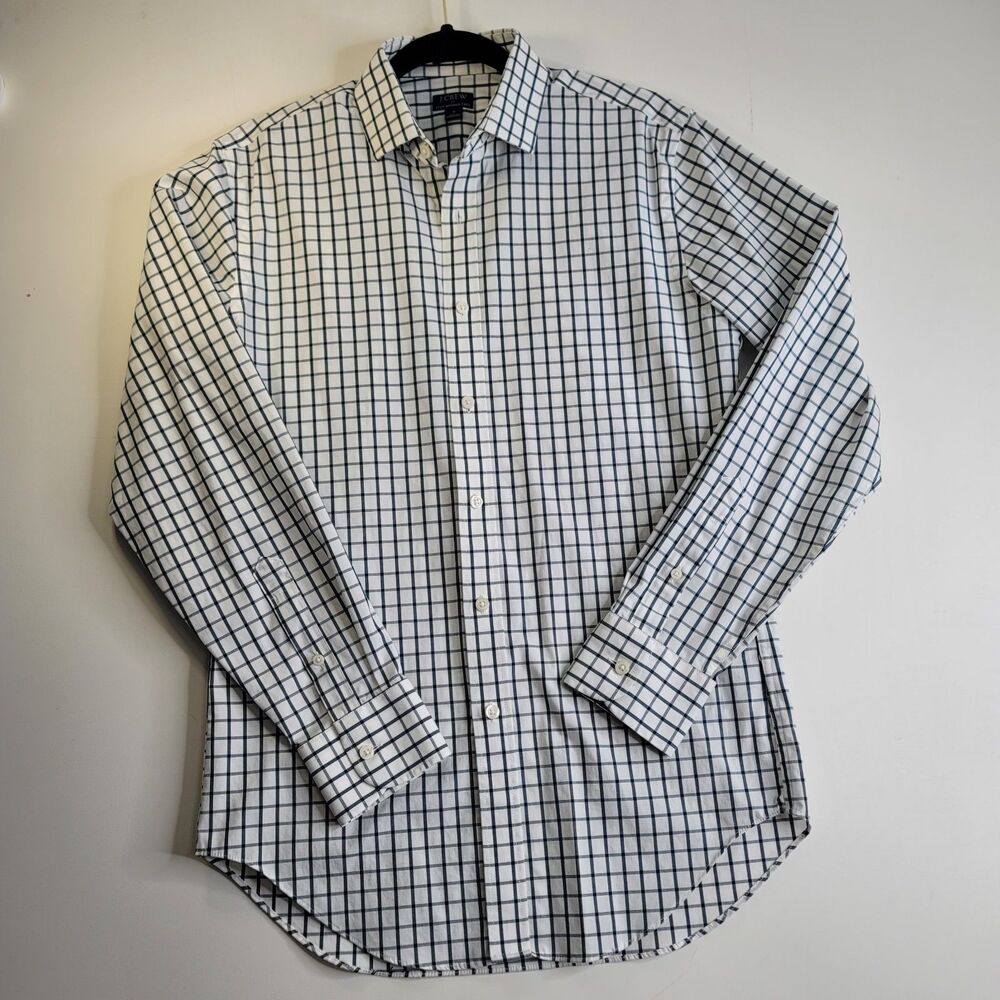 J.Crew Flex Wrinkle Free Slim Button Front Shirt White Gray Charcoal Plaid Small